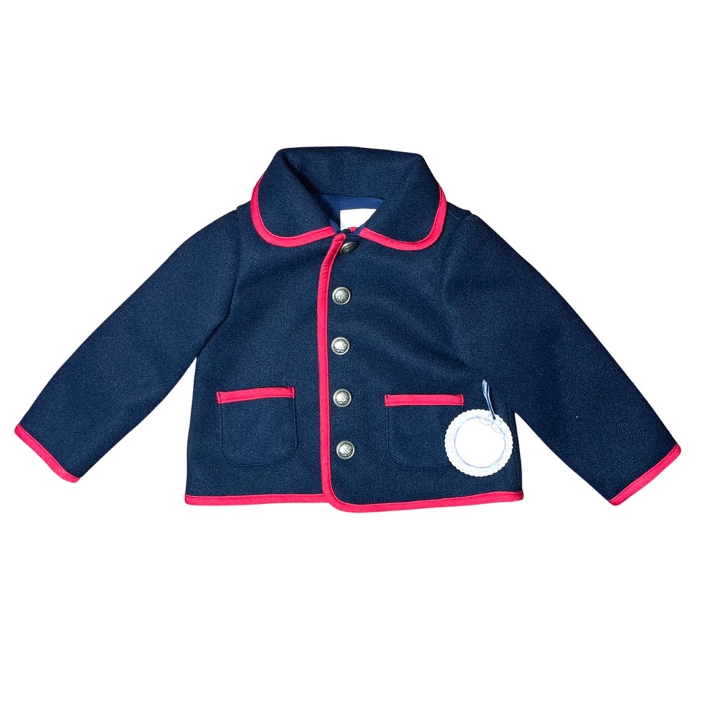 Edgehill Collection Navy Blue Red Pea Coat Jacket Gold Button Pockets NWT 2T
